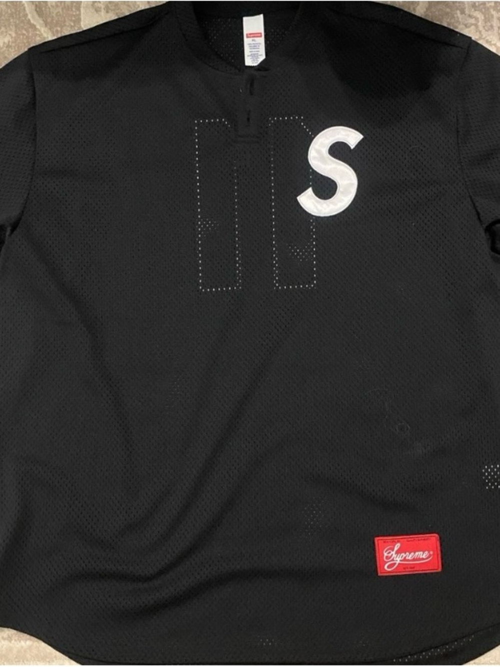 Authentic Supreme Black Mesh Jersey with White 'S' Accent